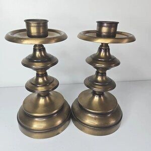 Vtg Large Brass candlestick holders Baroque Chunky Midcentury Boho Upcycled